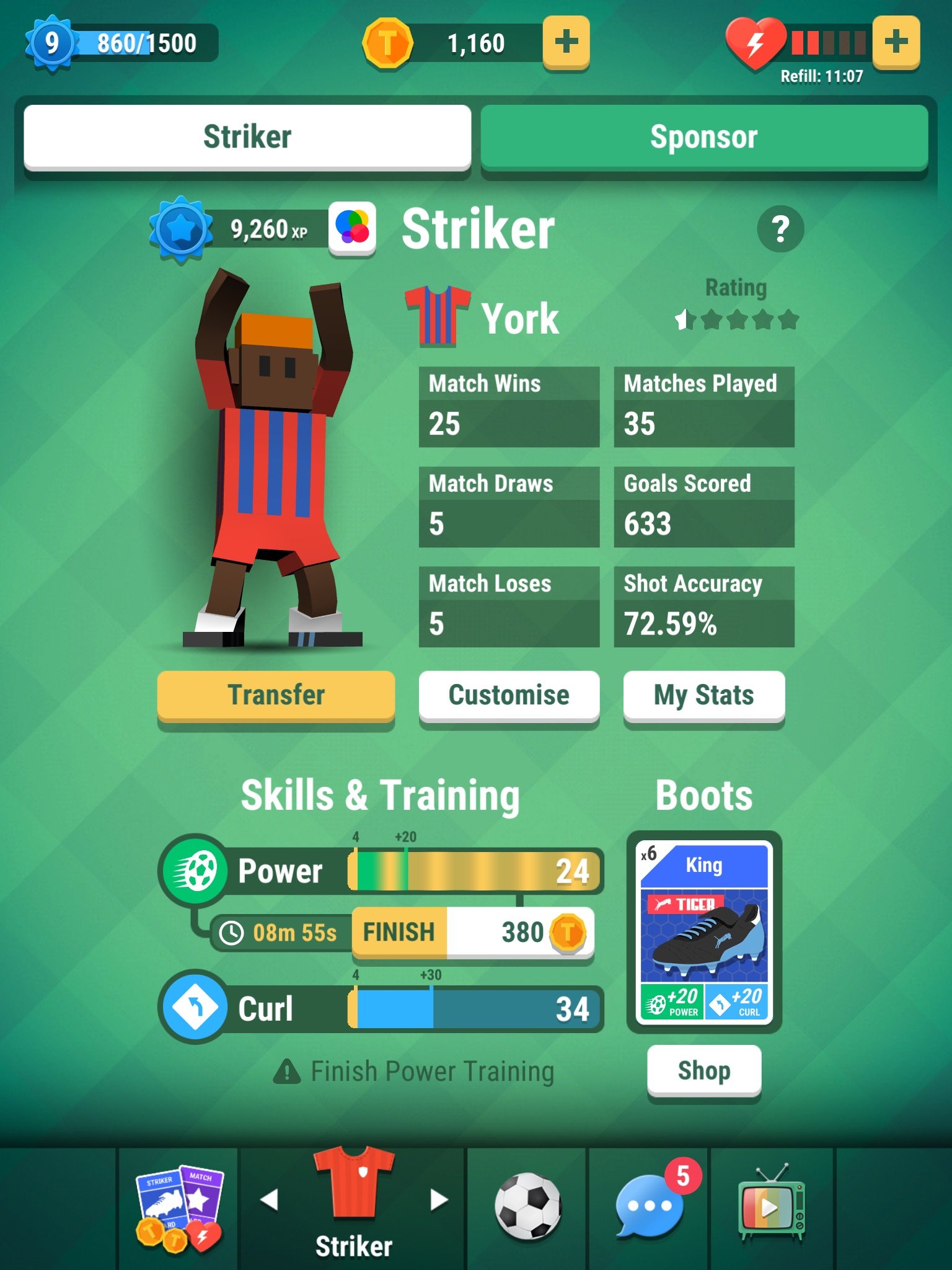 Tiny Striker: World Football Player Screen