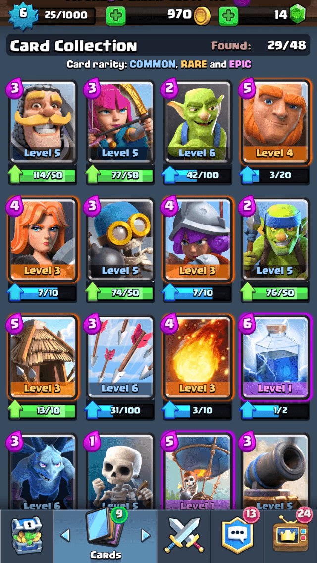 clash royale card collection