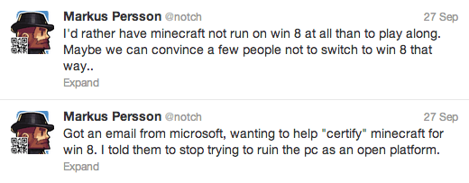 Notch of Minecraft fame remains unhappy with Windows 8