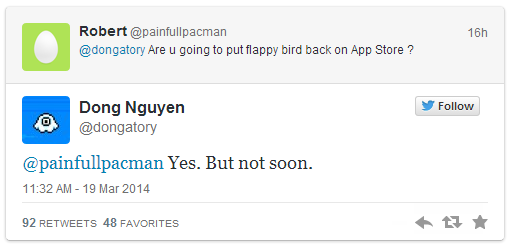 Flappy Bird is coming back, “but not soon”