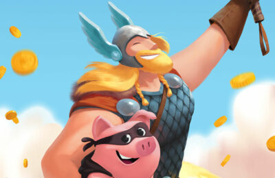 Thor hugs a pig in a mask.
