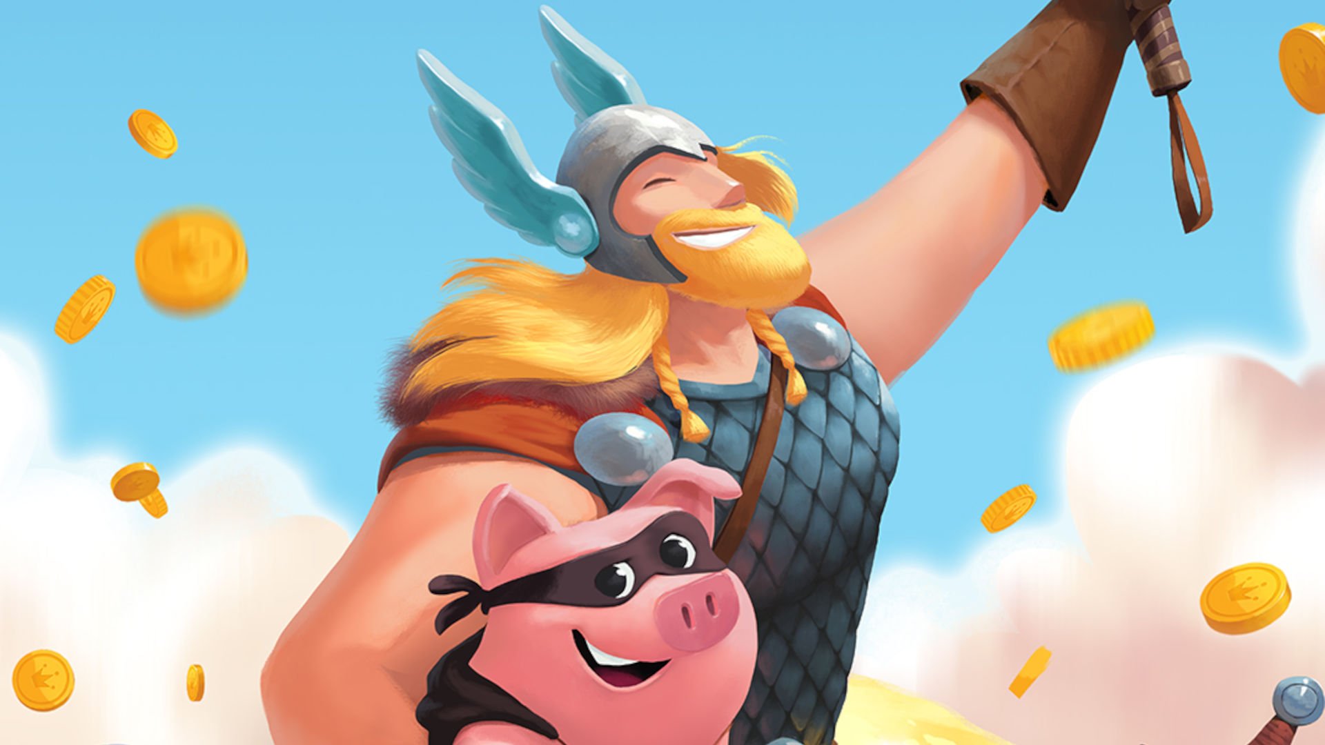 Thor hugs a pig in a mask in Coin Master.
