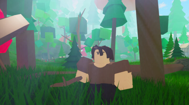 A Roblox character wielding a branch in Vesteria.