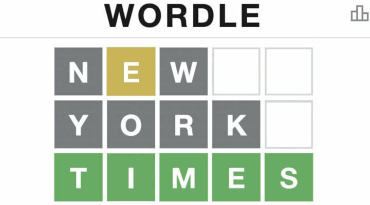 A Wordle board displaying New York Times