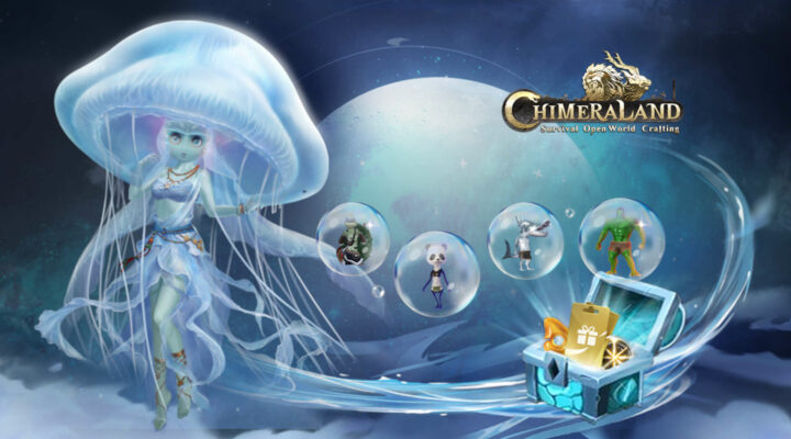 A jellyfish lady standing in front of bubbles in Chimeraland