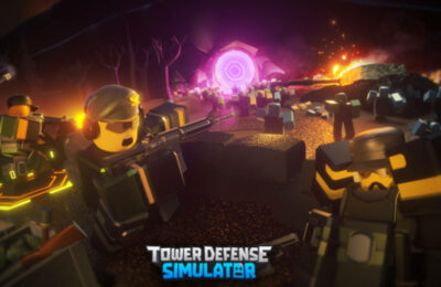 A combat sequence in Tower Defense Simulator.