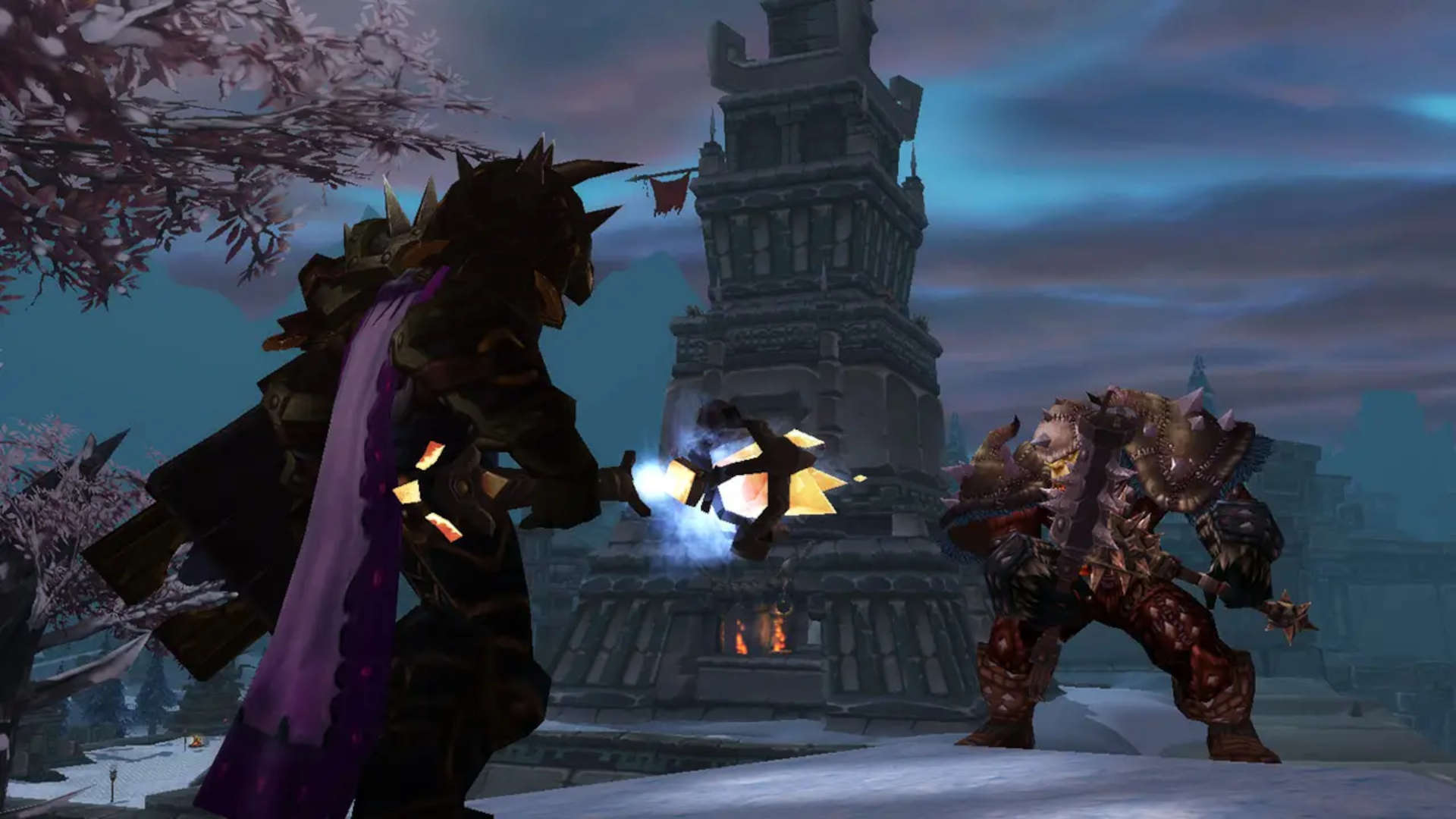 Two characters fighting in World of Warcraft Classic: WotLK