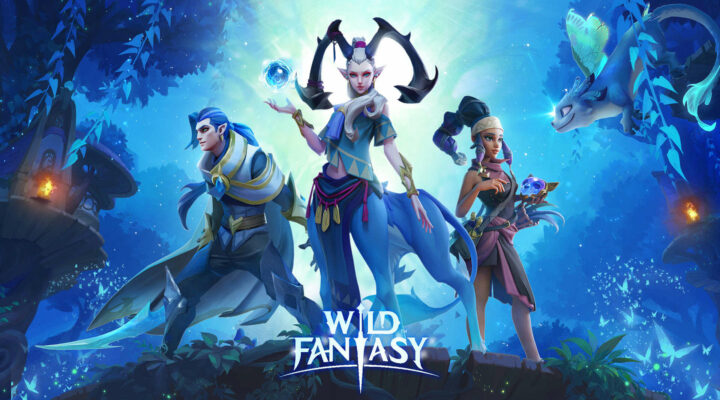 Wilderness Fantasy characters standing in front of the logo