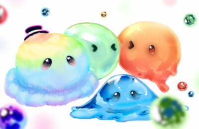 A bunch of slimes from Slime Tower Tycoon