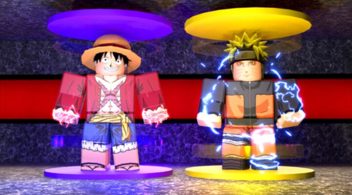 Two Anime Roblox characters standing on platforms in Anime Power Tycoon