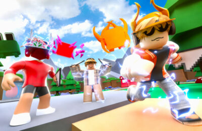 Roblox characters chilling out in Clicker Party Simulator