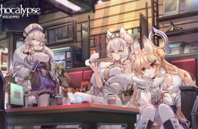 The featured image for our Echocalypse guide, featuring three Kemono girls sitting down at a coffee table, facing the camera.