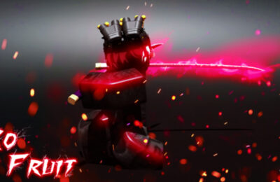 The featured image for our Ro Fruit codes guide, featuring a Roblox character dashing through a dark void in a red blaze.