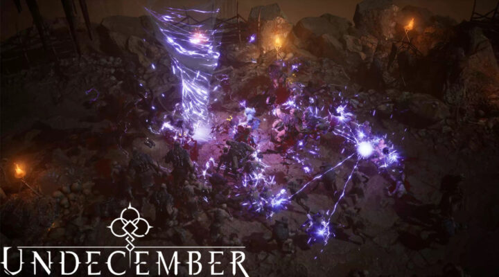 The featured image for our Undecember poison article, featuring an Undecember character fighting a horde of monsters in a purple haze of magic.