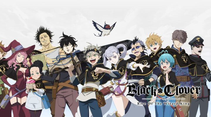 The featured image for our Black Clover Mobile codes guide, featuring a whole roster of Black Clover characters posing infront of a white background.