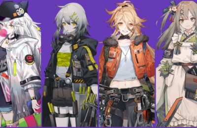feature image for our girls frontline neural cloud characters guide, starting from the left is banxsy, croque, sol and sakuya from the game