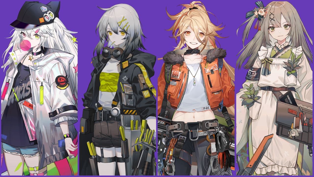 feature image for our girls frontline neural cloud characters guide, starting from the left is banxsy, croque, sol and sakuya from the game