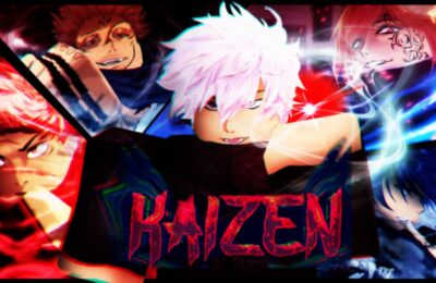 The feature image for our Kaizen codes guide. It shows the game's logo over several characters from the Jujutsu Kaisen series.