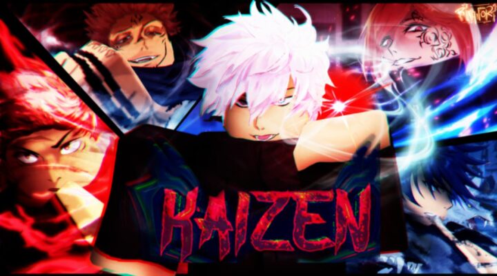 The feature image for our Kaizen codes guide. It shows the game's logo over several characters from the Jujutsu Kaisen series.