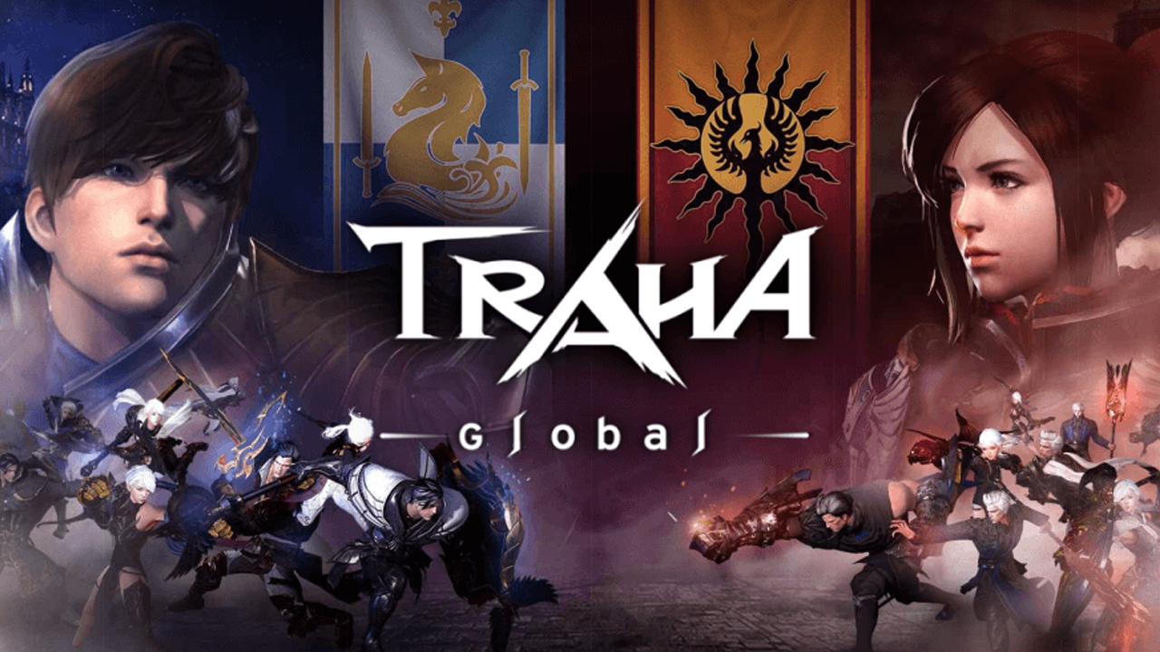 The featured image for our Traha Global tier list, featuring two factions acing off against each other. The factions are coloured red vs blue.
