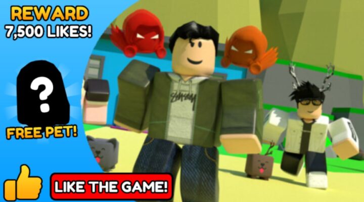 feature image for our coin clicking simulator x codes guide, the image has two roblox characters with pets around them