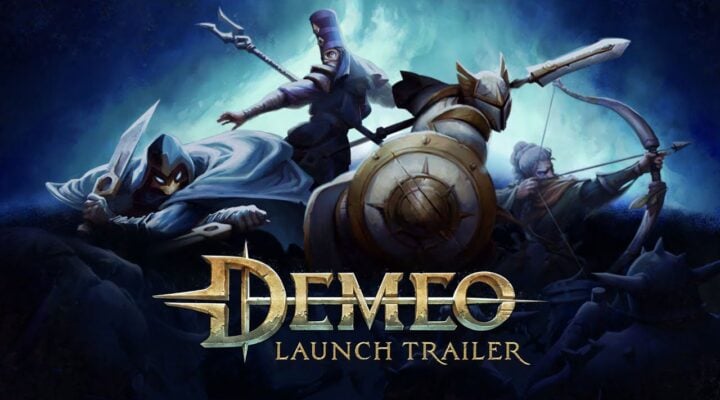 feature image for our demeo characters guide, the image features the game's logo as well as some illustrations of the game's classes