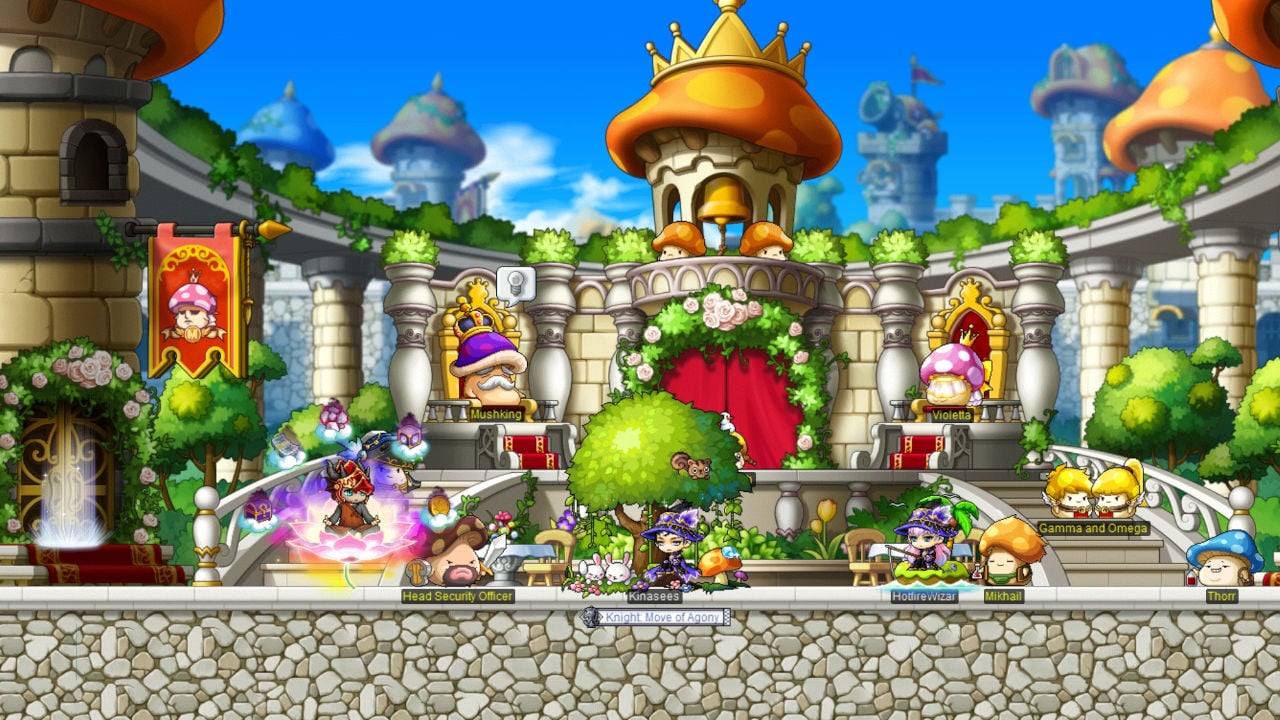 MapleStory characters chilling in town.