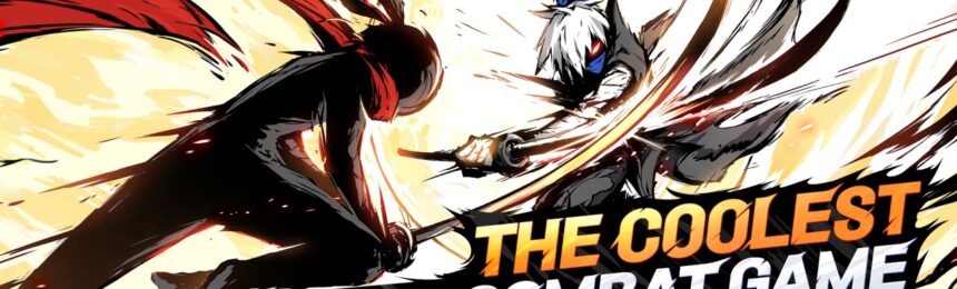 The featured image for our Ninja Must Die codes guide, featuring two ninjas clashing swords as they battle each other. The text "The coolest ninja combat game" can be seen in bold lettering.