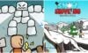 feature image for our snow shoveling simulator codes guide, the image feature the game's logo as well as a snow monster who is about to attack some roblox characters, there is also a drawing of a preview of the snowy landscape from the game