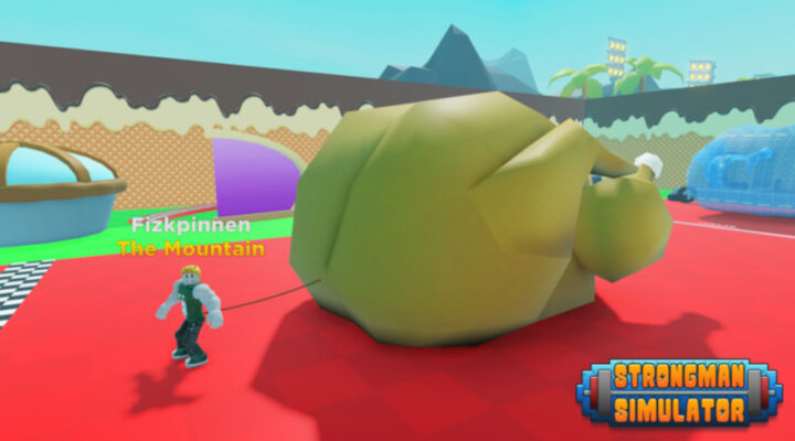 A character pulling a heavy object in Strongman Simulator.