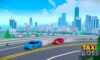 feature image for our taxi boss codes guide, the image features 2 cars drifting along a road, with a cityscape view behind them, the game's logo is also at the bottom
