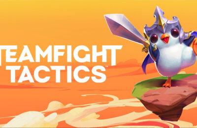 The featured image for our TFT tier list, featuring a TFT character looking at the camera with an orange background.