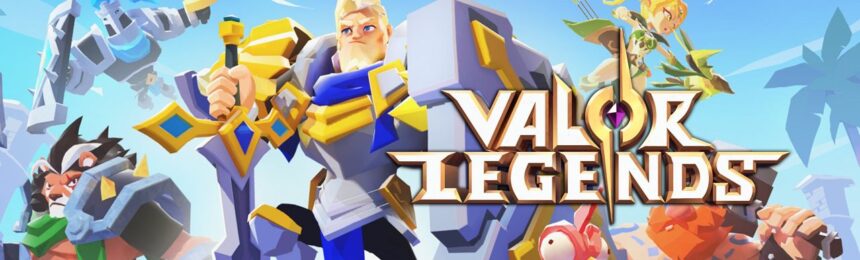 feature image for our valor legends codes guide, the image features the game's logo as well as some of the characters from the game, with a blue background