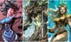 feature image for our x-hero codes guide, the image features three comic book style characters, on the left is medusa, then a tree, and then poseidon
