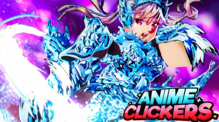 feature image for our anime clicker simulator codes guide, the image features the games logo as well as an anime girl version of a roblox character wearing armour