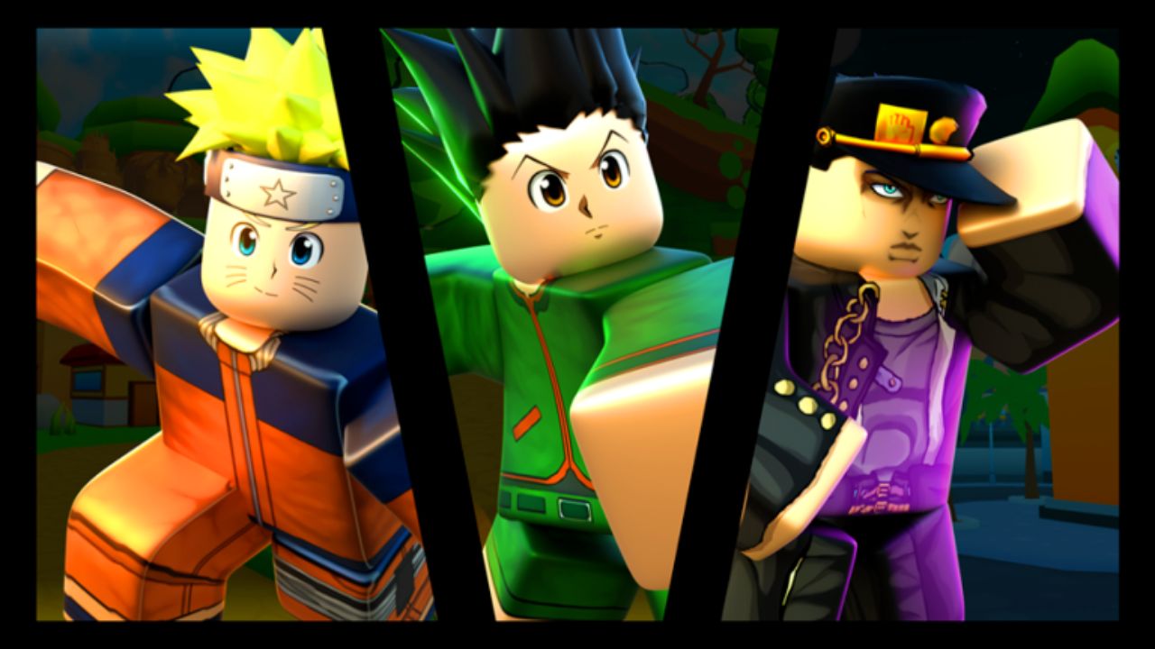 Feature image for our Anime Pet Simulator codes guide. It shows Roblox versions of Naruto, Gon, and Jojo.