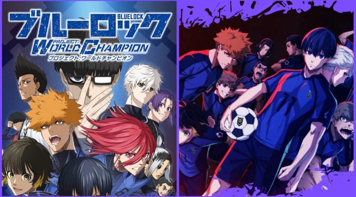 feature image for our blue lock project world champion tier list guide, the image features the promotional art for the game, as well as the games logo, with drawing of the charaters from the blue lock anime