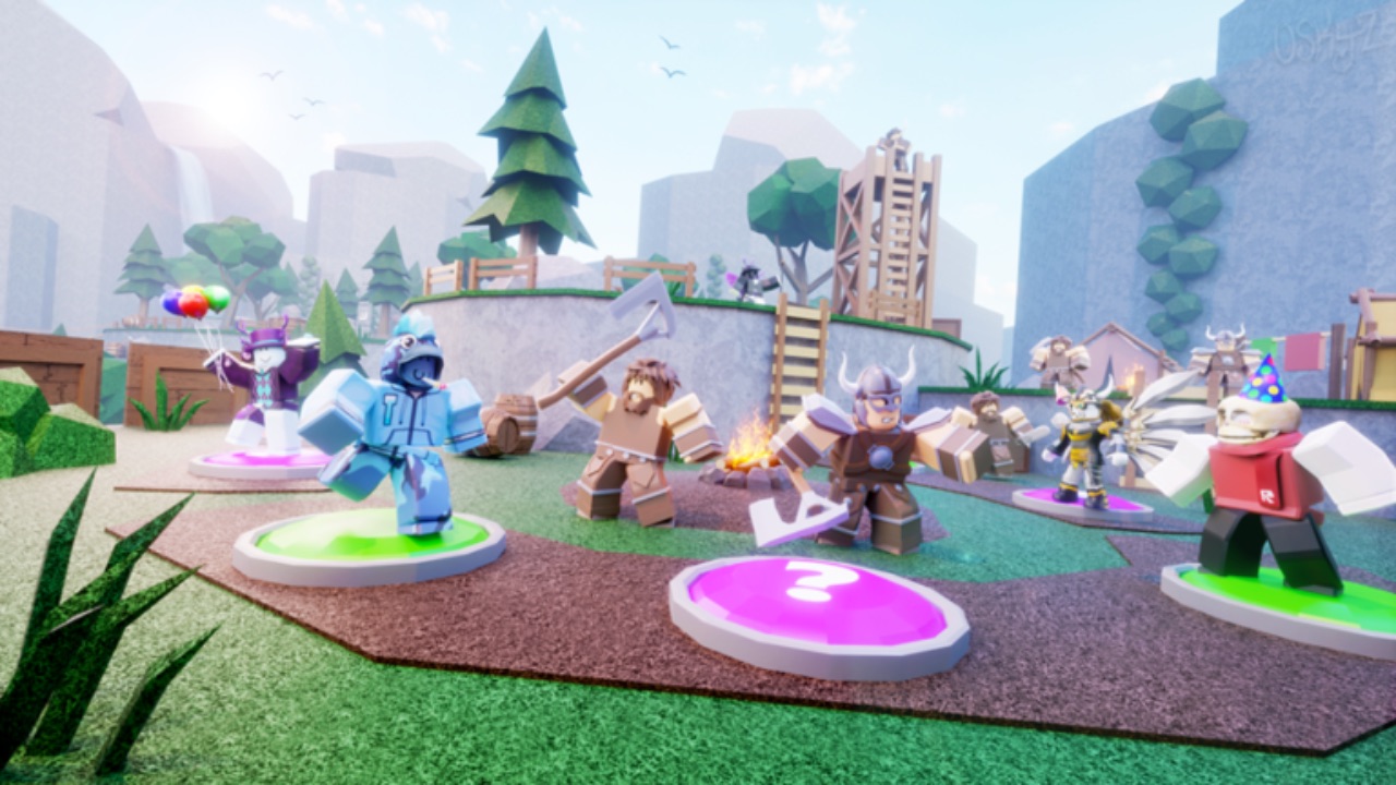 The featured image for our Epic Minigames codes guide, feautring several Roblox players fighting in one of the 124 mingames the game provides.