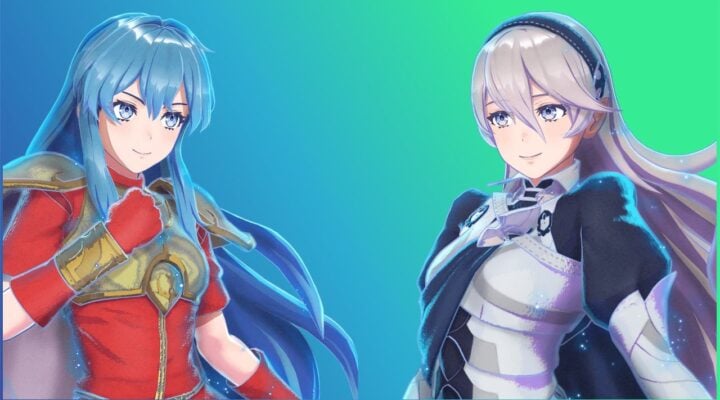 feature image for our fire emblem engage training battle guide, the image features the characters eirika and corrin