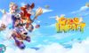 The featured image for our Gods Impact codes guide, featuring a roster of characters from the game flying in the clear blue sky above the clouds.