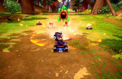 A KartRider: Drift character using a weapon against an opponent.