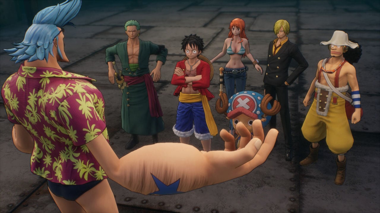 One Piece Odyssey characters chatting to someone.