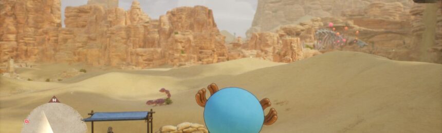 Feature image for our One Piece Odyssey quiz answers guide, showing a character stood in a desert area.