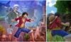 feature image for our one piece odyssey secrets guide, the image features promo art for the game with some of the characters, as well as a screenshot of luffy from the game