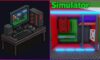 feature image for our pc store simulator codes guide, the image features a pixelated drawing of a computer set up, and a screenshot from the roblox game of a computer