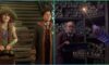 feature image for our hogwarts legacy classes guide, the image features promo screenshots of the game showcasng two of the professors such as the herbology teacher