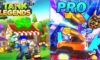 feature image for our tank legends codes guide, the image features promo screenshots from the game of a roblox character next to a turret in battle with the game's logo, as well as a screenshot of a tank with a pet flying next to it with the text "PRO"