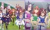 feature image for our uma musume tier list guide, the image features a screenshot of the characters racing on a horse racing track, as well as a screenshot of some characters from the anime series