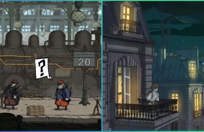 feature image for our valiant hearts characters guide, the image features screenshots from the game such as anna stood on a balcony and emile at a train station