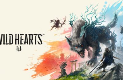 The featured image for our Wild Hearts Performance guide, featuring a painting of a beast from the game. The beast takes the resemblance of a huge wolf, and it snarls at the camera with orange and blue painted in the background.